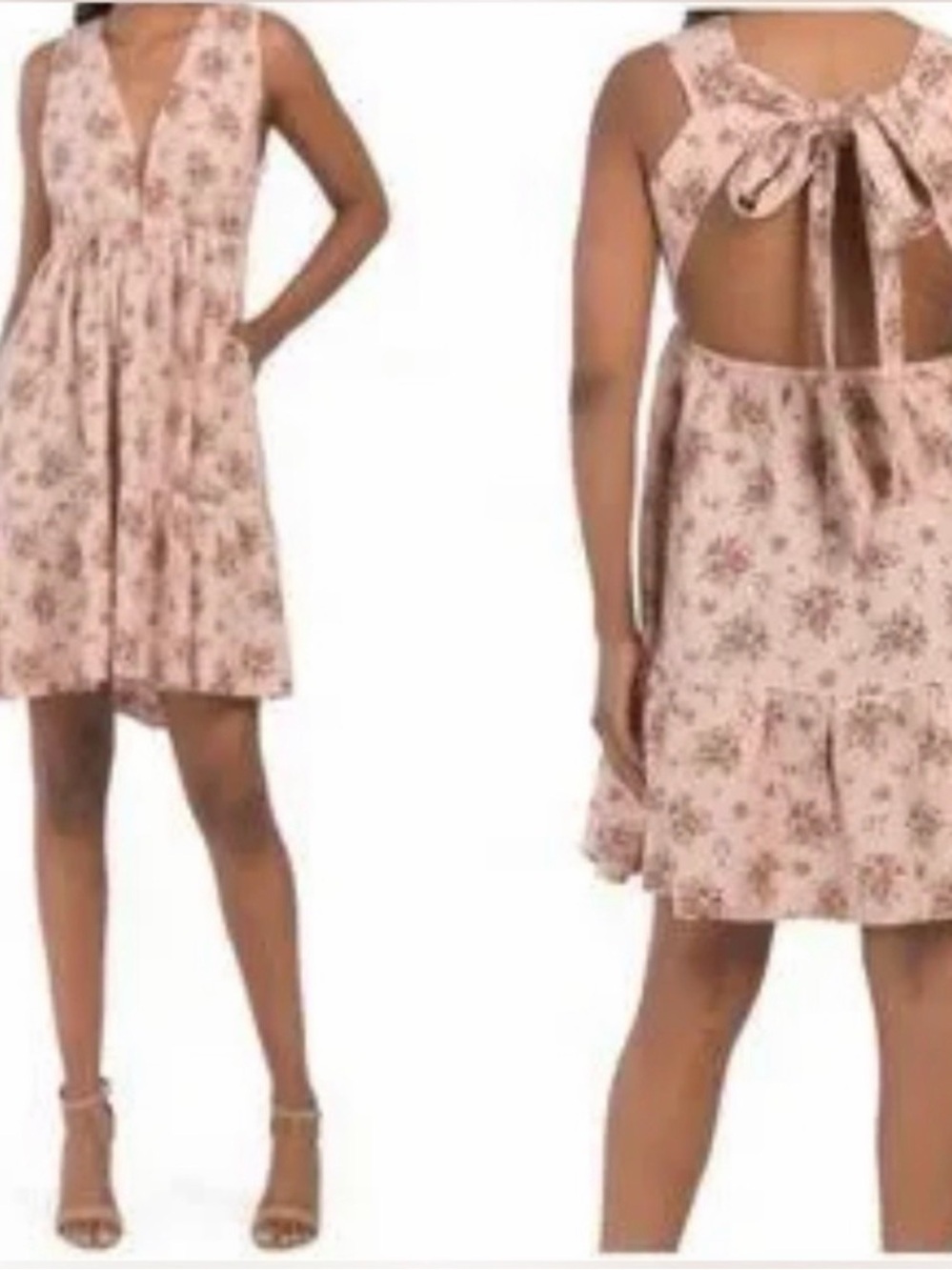 House of Harlow 1960 Blush Floral Tie-Back Mini Dress 100 linen , brand New Sz L